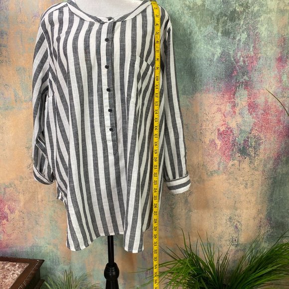 📌 Lucky Brand Cotton Block Striped Long Blouse - Picture 7 of 16